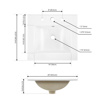 Ancillary 3-Hole 20 in. W x 18.25 in. D Classic Contemporary Rectangular Ceramic Single Sink Basin Vanity Top - JONATHAN Y